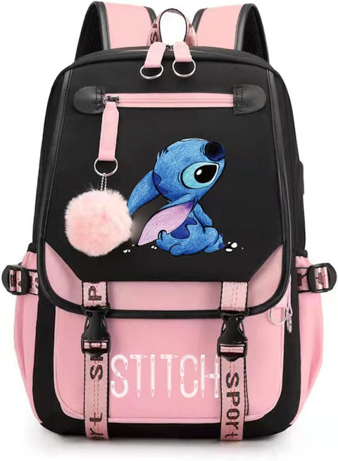 Women Girls USB School Bag Large Capacity Stitch Backpack Casual Pink, Multicolored, 46*29*16Cm (23424SDQ019)