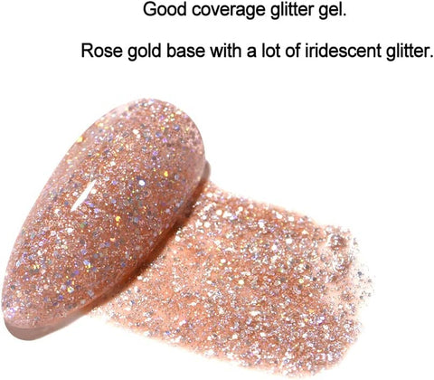 FANZEST Gel Nail Polish Led UV Gel Polish Holographic Color Sparkle Glitter Diamond Rose Gold 15Ml