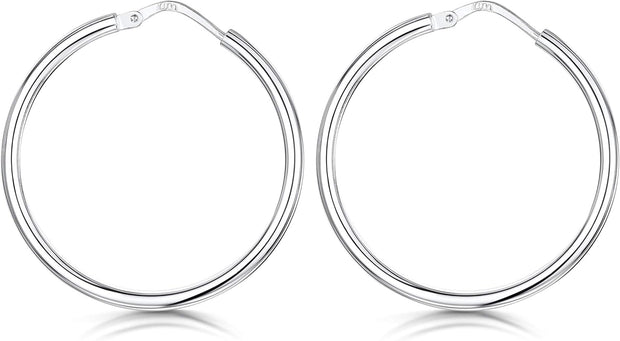 ® 925 Sterling Silver Fine Circle Hinged Hoops - round Creole Sleeper Earrings Diameter Size: 7 10 15 20 25 35 45 55 Mm