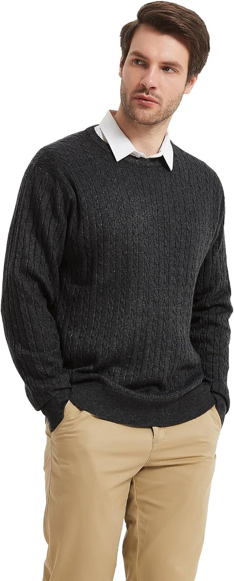 Men'S Wool Blend Jumper Sweater Crewneck Cable-Knit Pullover Sweater