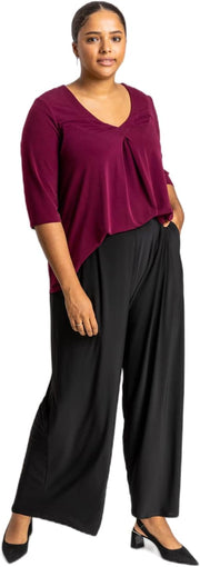 Wide Leg Trousers for Women UK Ladies Palazzo Pants Evening Jersey Elasticated High Waist Smart Flared Culotte Office Work Going Out Loose Crepe Bottoms