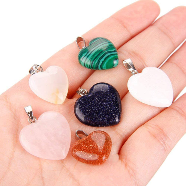 20Pcs Heart Shaped Stone Pendants Charms Crystal Chakra Beads for DIY Necklace Jewelry Making, 2 Sizes, Assorted Color