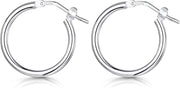 ® 925 Sterling Silver Fine Circle Hinged Hoops - round Creole Sleeper Earrings Diameter Size: 7 10 15 20 25 35 45 55 Mm