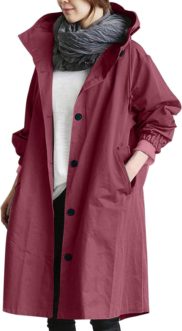 Jackets for Women UK Casual Long Trench Windproof Coat with Pocket plus Size Hooded Lapel Collar Windbreaker Jacket Casual Loose Fit Spring Autumn Coat Outwear