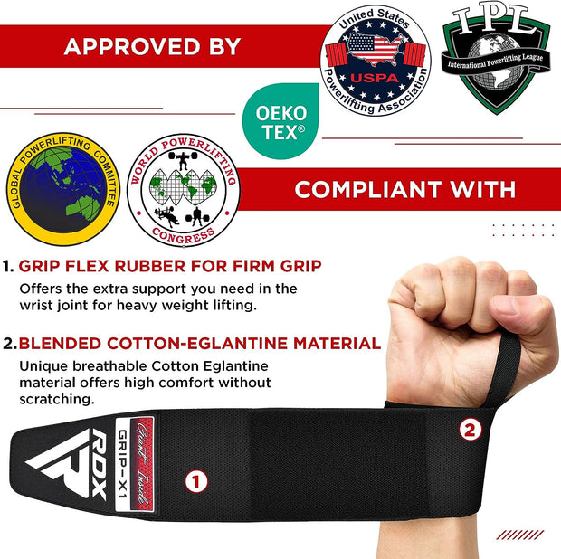 Weight Lifting Wrist Wraps Support, IPL USPA Approved, Elasticated Pro 18” Cotton Straps, Thumb Loop, Powerlifting Bodybuilding Fitness Strength Gym Training WOD Workout, Gymnastics Calisthenics