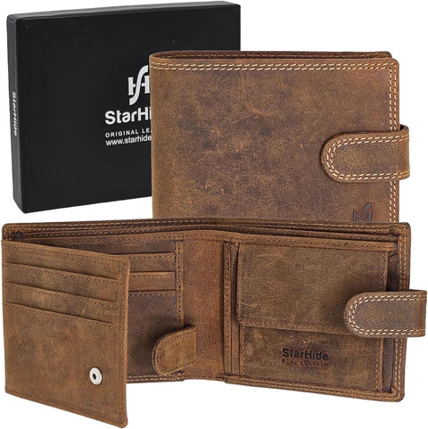 Handmade Wallets for Men UK | Genuine Distressed Hunter Leather | RFID Blocking Notecase Wallet | Coins and Id Card Holder | 710 Brown