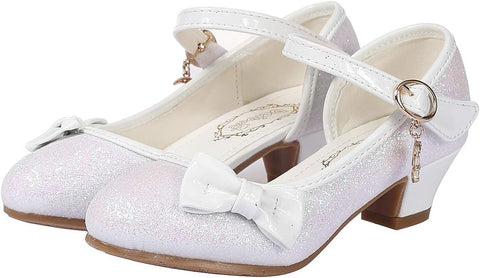 Girl Sandals Glitter Princess Shoes Sequin Party Shoes Bling Bowknot High Heels Wedding Birthday Dress Shoes Comfort Bright Diamond Cosplay Dance Shoes for Little Girls Pink Silver Blue Purple White