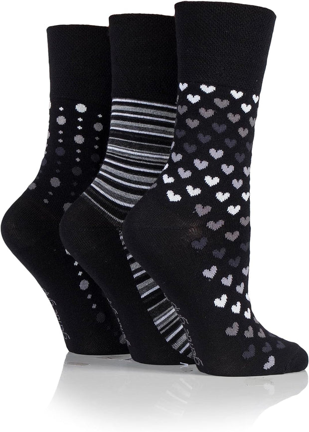 SOCKSHOP Ladies Soft Top Patterned and Striped Soft Breathable Bamboo Socks in a Multipack of 3