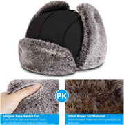 Winter Bomber Hats, Faux Fur Warme Hats Windproof Trooper Trapper Hat Aviator Caps with Ear Flap and Windproof Mask for Skating, Skiing, Hunting or Daily Use Black