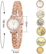 Clastyle Watch and Bracelet Set for Women Rhinestone Slim Ladies Wrist Watch Set Mother of Pearl Ladies Bangle Watches Jewellery and Watches Gift Set