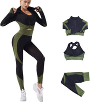 3Pcs Gym Clothes for Women Tracksuit Womens Full Set Outfits Workout Joggers Yoga Sportswear Leggings and Stretch Sports Bra Jumpsuits Clothes Sets