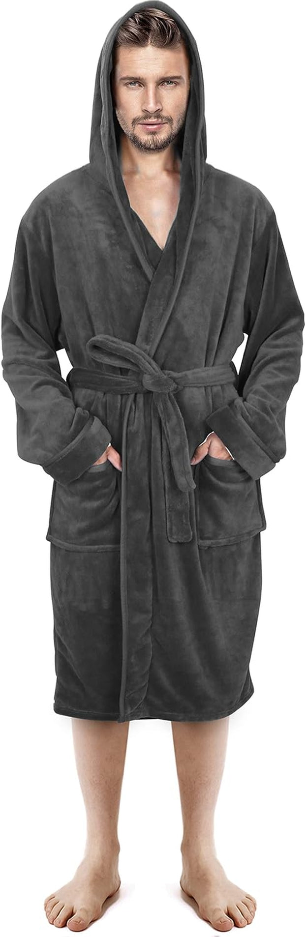 Luxury Men’S Hooded Dressing Gown | Super Soft Men’S Fleece Robe | Cozy Hooded Plush Loungewear