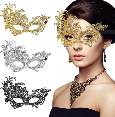 3 Pieces Mascarade Masks for Women Sexy Lace Venetian Face Mask Halloween Eye Masked for Lady Girl Maskerade Prom Carnival Mask Ball Fancy Dress Costume Accessories Masquerade Party