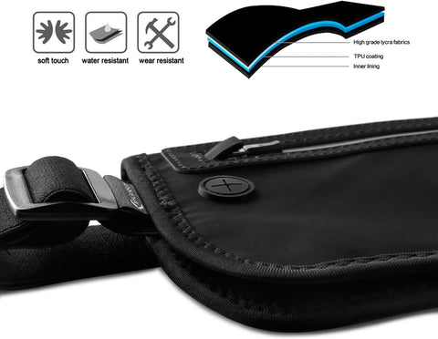 Travel Money Belt RFID against Invisible Theft Secret Wallet Hidden under Clothes Security Pouch Waterproof Waist Bumbag for Money,Cards,Passports,Smart Phone up to 6"