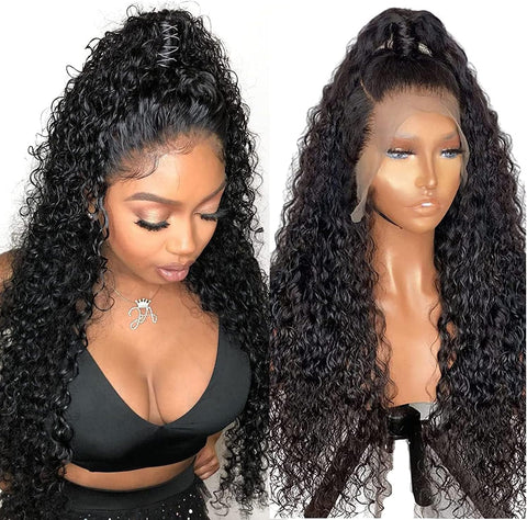 13X4 HD Lace Front Wigs Human Hair,Water Wave Curly Human Hair Wig for Black Women,180 Density Glueless Transparent Lace Frontal Wig Human Hair Pre Plucked,Brazilian Real Virgin Human Hair 16 Inch