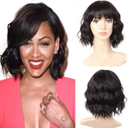 Short Bob Human Hair Wig with Bangs Bob Wave Wigs for Black Women None Lace Front Wig 150% Density Natural Black Color…