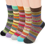 Thermal Winter Women Socks 5 Pairs Wool Warm Knitting Ladies Socks Vintage Style Soft Cotton Thick Woman Bed Sock Multicoloured for Home Office School Hiking, Ideal Christmas Gifts for Women