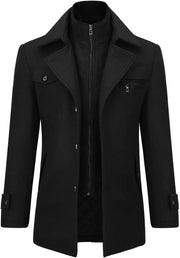 Mens Winter Padded Coat Wool Trench Overcoat Mid Length Coat Jacket Casual Slim Fit Coat Jacket