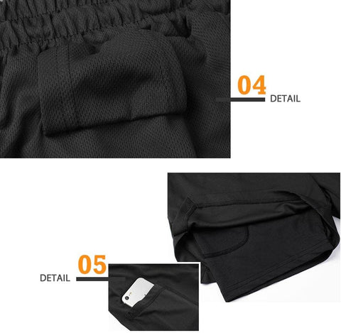 Mens Running Gym 2 in 1 Sports Shorts Breathable Outdoor Workout Training Shorts with Pockets