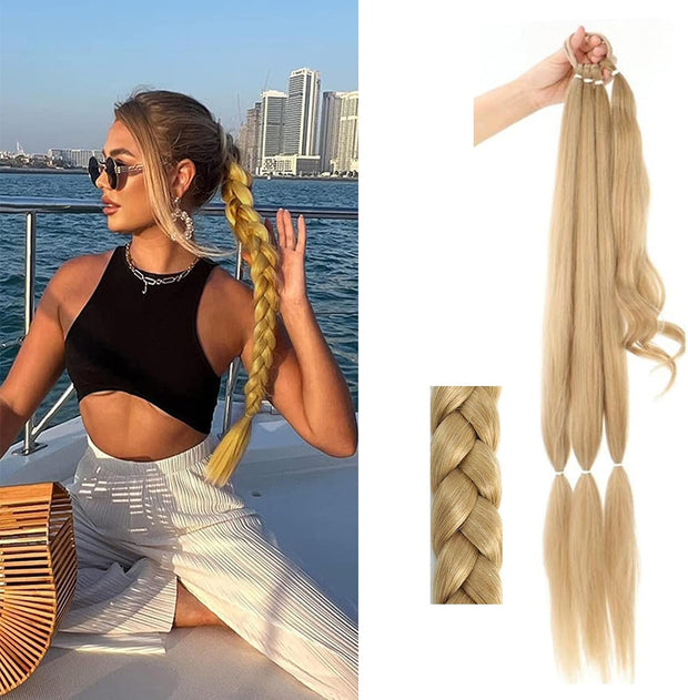 32Inch Long Braid Ponytail Extension Straight Sleek Wrap around Braid Hair Extensions Ponytail Synthetic Hair Pieces for Women Girls (Natural Black)