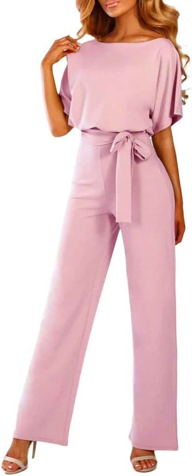 Women Pockets Long Sleeve Playsuit Clubwear Straight Leg Jumpsuit with Belt Womens Baggy Dungarees Long Playsuit plus Size Pants/Dress Rompers UK Size 6-26