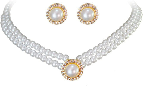 Pearl Necklace Earrings Jewellery Set for Women Girls Bridal Jewelry Set Pearl Choker Set Weddings Party Birthday Anniversary Christmas Mothers Day Valentine'S Day Gifts