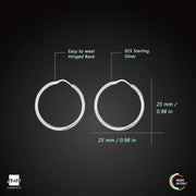 ® 925 Sterling Silver Fine Circle Hinged Hoops - round Creole Sleeper Earrings Diameter Size: 7 10 15 20 25 35 45 55 Mm