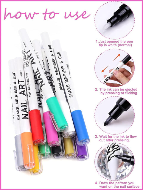 12 Color 3D Nail Art Pens Set,  Nail Point Graffiti Dotting Pen Drawing Painting Liner Brush for DIY Nail Art Beauty Adorn Manicure Tools for Halloween Christmas