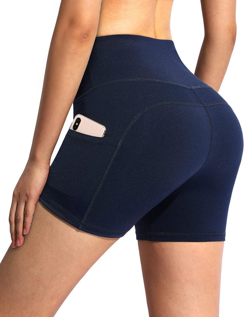 Women Sports Shorts High Waisted Yoga Shorts Tummy Control Shorts with Pockets Running Exercise Cycling