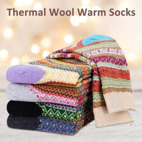 Women Winter Socks, 5 Pairs Thermal Wool Warm Knitting Ladies Socks Vintage Style Cotton Thick Bed Sock Multicoloured for Home Office School Hiking, Ideal Christmas Gifts 4/8 UK