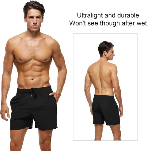 Men'S Swim Trunks Mens Board Shorts with Zipper Pockets Surfing Stretchy Beach Shorts Breathable Mesh Lining Quick Dry