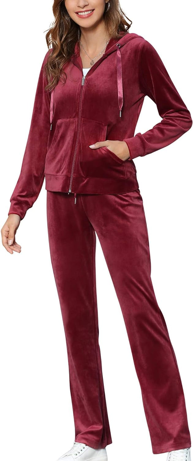 Womens Velour Tracksuits Set Sweatsuit Hoodie Top and Jogging Pants Casual Loungewear 2 Piece Sportswear