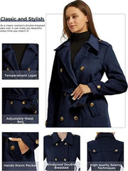 Women'S Double Breasted Warm Coat Elegent Warm Trench Coat Mid-Length Trench Coat Blend Pea Coat Style Breasted Warm Coat