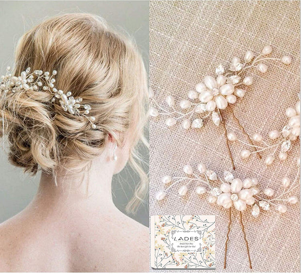 Bridal Hair Pins - 3Pcs Fashion Retro Elegant Ladies Pearl Rhinestone Hair Accessories for Wedding Bridal Jewelry Bridal Hair Accessories Headpiece Wedding Accessories (3PCS)