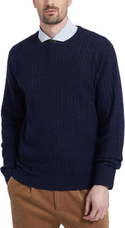 Men'S Wool Blend Jumper Sweater Crewneck Cable-Knit Pullover Sweater