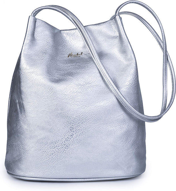 Women'S Fashion Designer Medium Size Plain Soft Vegan Leather Hobo Bucket Tote Shoulder Bag - Delilah