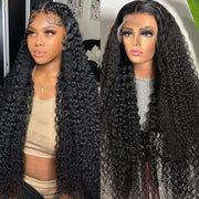 13X4 HD Lace Front Wigs Human Hair,Water Wave Curly Human Hair Wig for Black Women,180 Density Glueless Transparent Lace Frontal Wig Human Hair Pre Plucked,Brazilian Real Virgin Human Hair 16 Inch