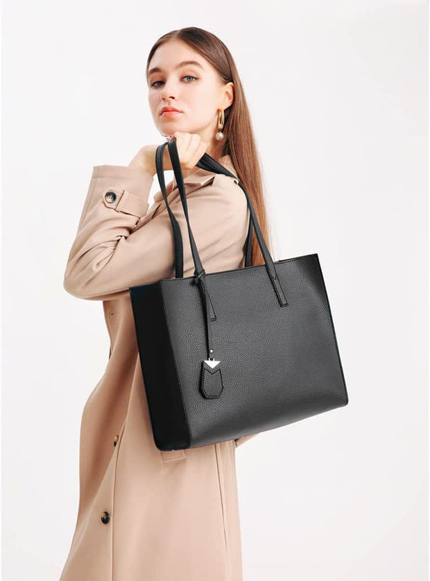 Women'S Tote Bag Large Handbag Soft Leather Simple Shoulder Bag with Zipper for School Work Leisure (A-Black)