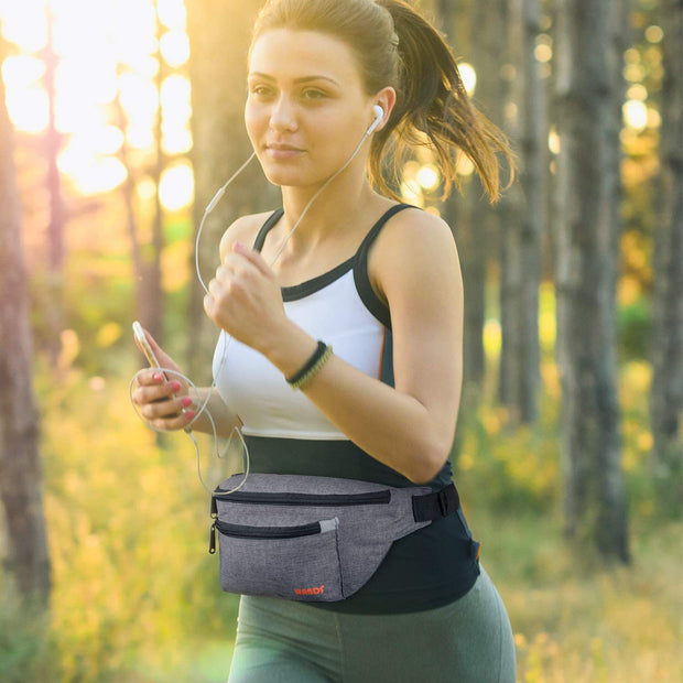 Men'S Women'S Sports Jogging Walking Waist Bag, Grey, Free Size