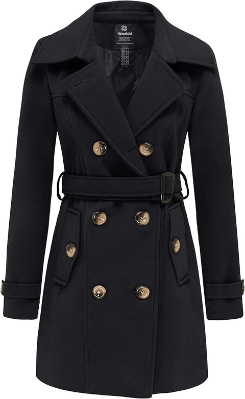 Women'S Double Breasted Warm Coat Elegent Warm Trench Coat Mid-Length Trench Coat Blend Pea Coat Style Breasted Warm Coat