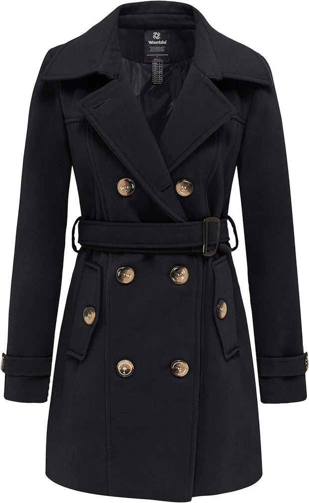 Women'S Double Breasted Warm Coat Elegent Warm Trench Coat Mid-Length Trench Coat Blend Pea Coat Style Breasted Warm Coat