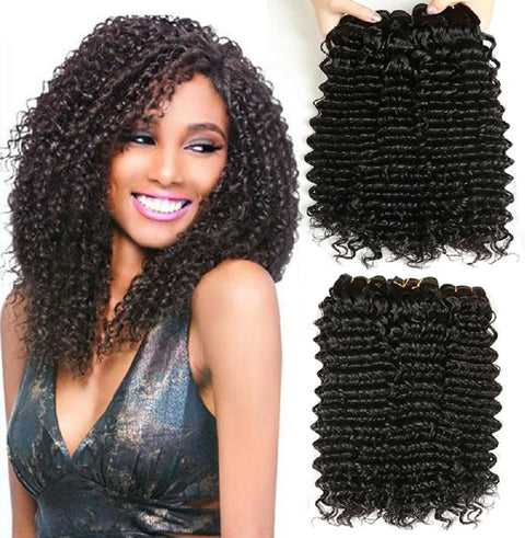 Deep Wave Human Hair Bundles Brazilian Virgin Hair Deep Curly Bundles Single Weave Bundles Human Hair Natural Black Color Can Be Dyed 1 Bundle 100G 16 Inch