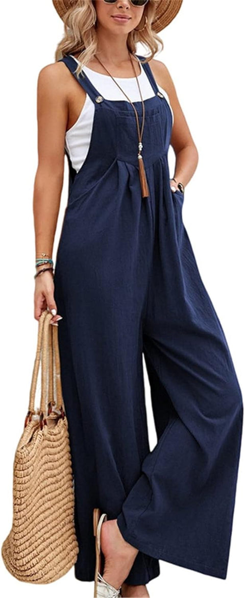 Dungarees for Women Uk Wide Leg Jumpsuit with Pocket Loose Fit Playsuits Summer Boho Romper Sleeveless Strappy Overalls