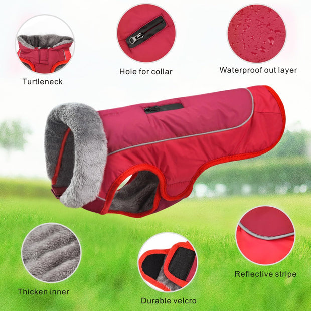 Dog Coat Warm Jacket,Waterproof Pet Coat Snowsuit,Reflective Windproof Dog Clothes for Small Medium Large Dogs Red Black