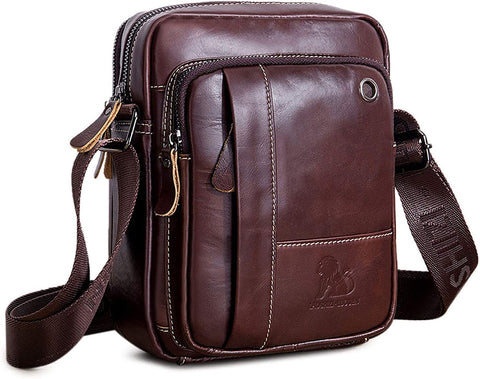 Men'S 100% Genuine Leather Cross Body Bag Casual Messenger Satchel Side Bag for Wallet Purse Mobile Phone Keys