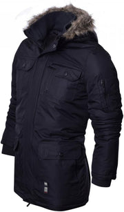 Mens Heavy Weight Fur Hood 'Parked' Parka Padded Waterproof Winter Coat Jacket