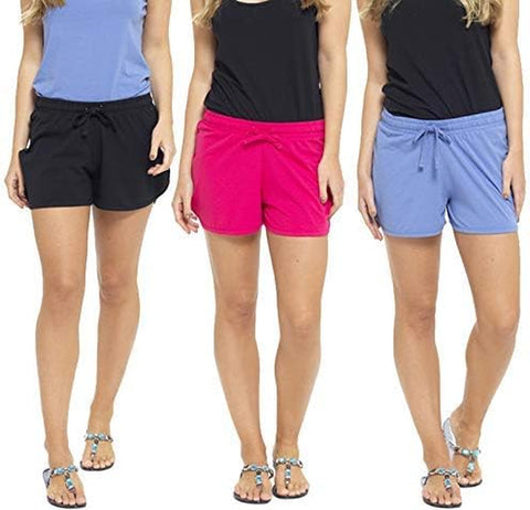 Ladies 3 Pack Cool Cotton Blend Summer Shorts Lounge Beach Shorts UK Sizes 8-22