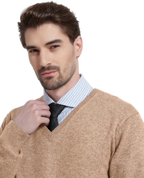 Men'S Wool Blend Knitted Jumpers Relaxed Fit V Neck Long Sleeve Pullover Sweater