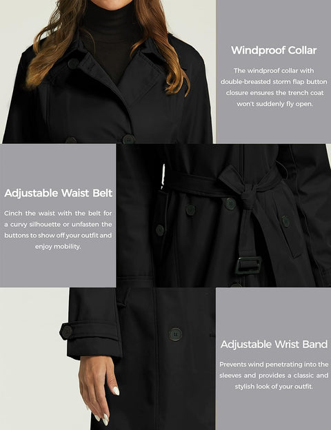 Women'S Shoulder Epaulets Belted Trench Coat Windproof Button Fastening Coats Double-Breasted Slim Fit Jackets