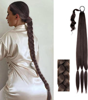 32Inch Long Braid Ponytail Extension Straight Sleek Wrap around Braid Hair Extensions Ponytail Synthetic Hair Pieces for Women Girls (Natural Black)